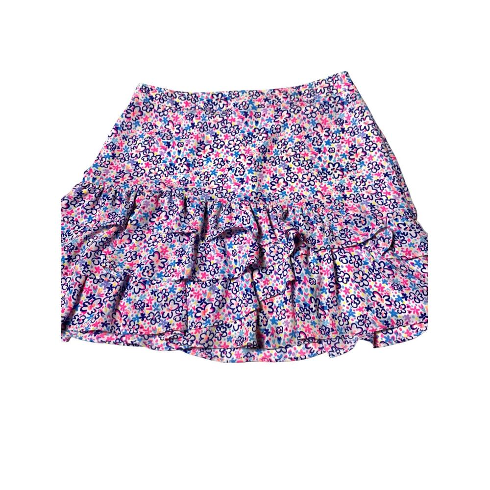 Lilly Pulitzer Womens 8 Floral Ruffle Mini Skirt Pink Blue Tiered Lined - Picture 6 of 16